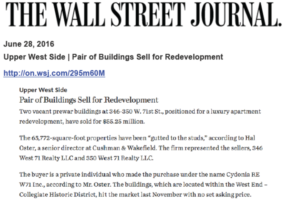 Pair of Buildings Sell For Redevelopment – Upper West Side